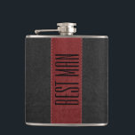 Black & Red Stitched Faux Leather Best Man Hip Flask<br><div class="desc">Elegant red and black vintage faux leather stitched effect.
Best man customisable text.</div>