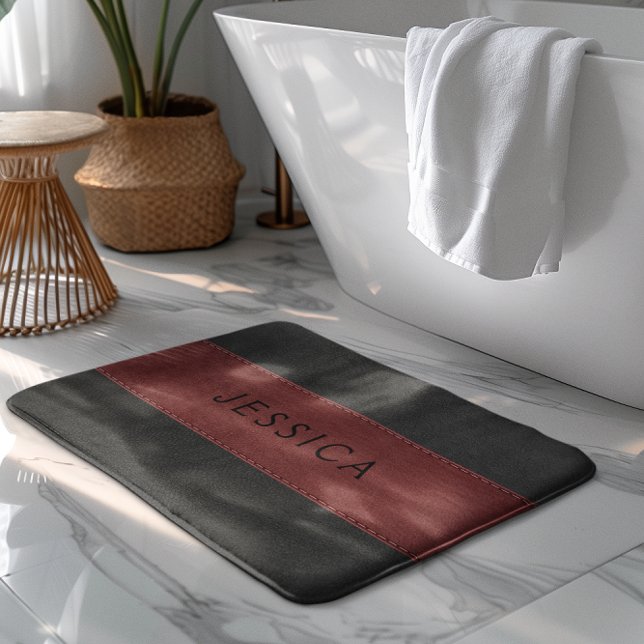 Black & Red Stitched Vintage Leather Bath Mat (Creator Uploaded)