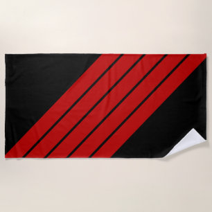 Black Red Striped 70s 80s Retro Racing Stripes Beach Towel
