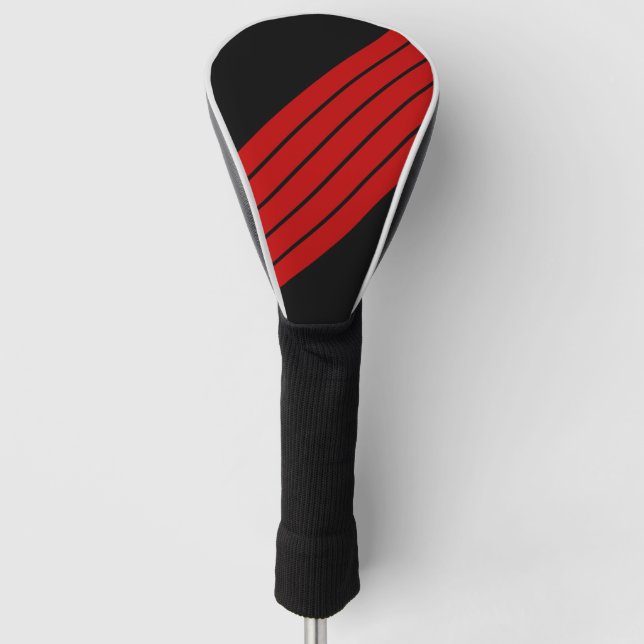 Black Red Striped 70s 80s Retro Racing Stripes Golf Head Cover (Front)