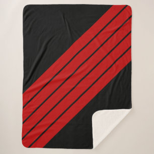 Black Red Striped 70s 80s Retro Racing Stripes Sherpa Blanket
