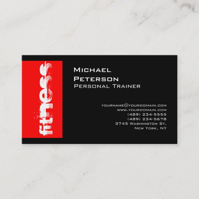Black Red Striped Fitness Sport Business Card (Front)