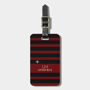 BLACK & RED stripes luggagetag with name Luggage Tag