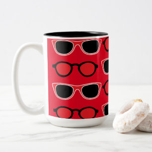 Black Red Sunglasses Pattern Two-Tone Coffee Mug