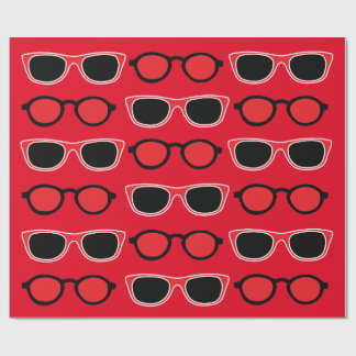 Black Red Sunglasses Pattern Wrapping Paper