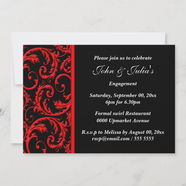 Black red swirl engagement anniversary PERSONALIZE Invitation (Front)