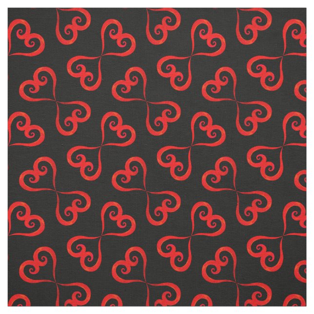 Black Red Swirly Hearts Pattern Elegant Valentine Fabric (Swatch)