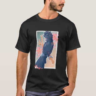 Black Red Tailed Cockatoo Parrot Bird with Plumeri T-Shirt