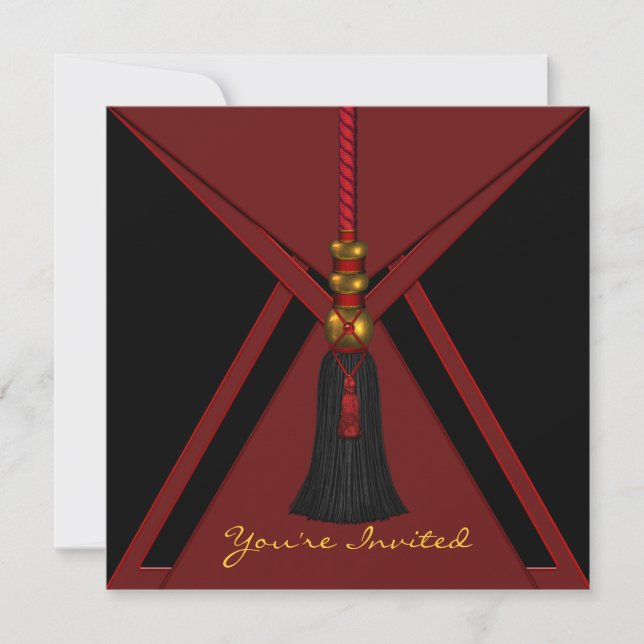 Black Red Tassel Birthday Party Invitation (Front)