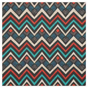 Black Red Teal Beige Aztec Pattern Fabric