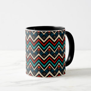 Black Red Teal Beige Aztec Pattern Mug