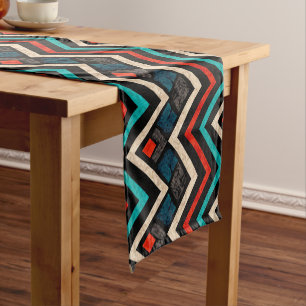 Black Red Teal Beige Aztec Pattern Short Table Runner