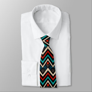 Black Red Teal Beige Aztec Pattern Tie