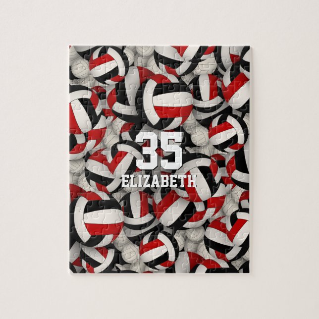 black red team colors girls boys volleyball jigsaw puzzle (Vertical)