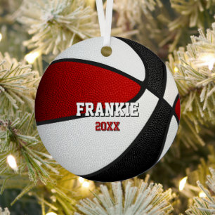 black red team colors keepsake basketball metal tree decoration