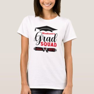 Black & Red Text Custom Women White Grad Squad T-Shirt