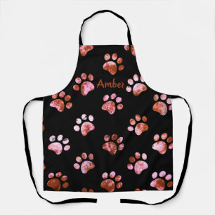Black Red Textured Paw Prints Pattern Personalised Apron