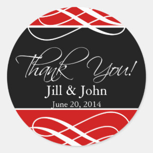 Black Red Thank You Wedding Favour Label Sticker