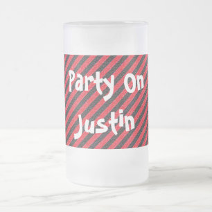 Black Red Thin Diagonal Stripes Frosted Glass Beer Mug