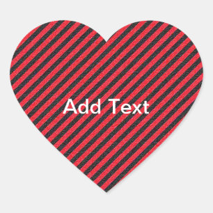 Black Red Thin Diagonal Stripes Heart Sticker