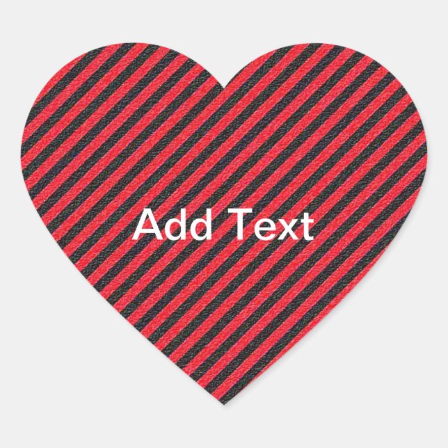Black Red Thin Diagonal Stripes Heart Sticker (Front)