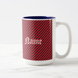 Black Red Thin Diagonal Stripes Two-Tone Coffee Mug
