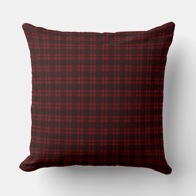 Black Red Thin Glen Plaid Pattern Cushion (Front)