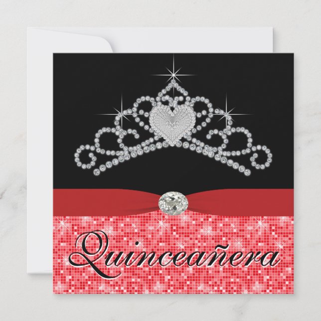 Black Red Tiara Black Red Quinceanera Invitation (Front)