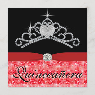 Black Red Tiara Black Red Quinceanera Invitation