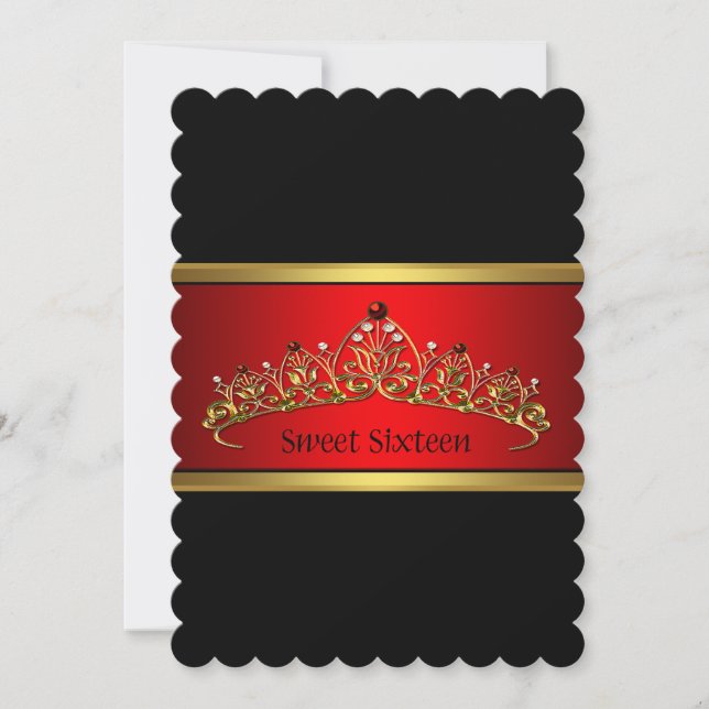 Black Red Tiara Sweet Sixteen Party Invitation (Front)