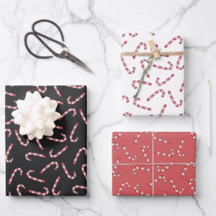 Black red Traditional Candy Cane Vintage Christmas Wrapping Paper Sheet