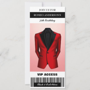 Black Red Tuxedo Birthday Ticket Invitation