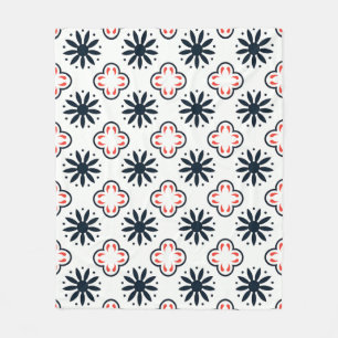 Black Red Vintage Floral Moroccan Mosaic Pattern Fleece Blanket