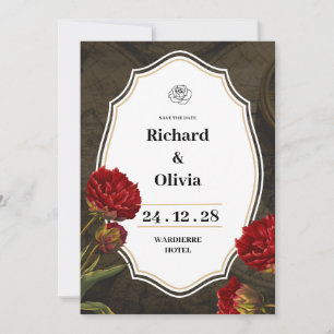 Black Red Vintage Floral Wedding Invitation