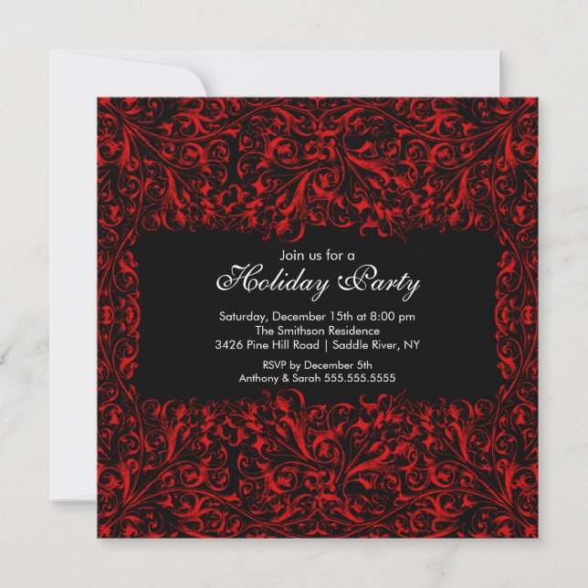 Black & Red Vintage Holiday Party Invitation (Front)