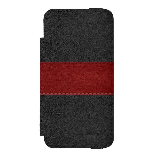 Black & Red Vintage Leather Texture Incipio iPhone Wallet Case (Folio Front)