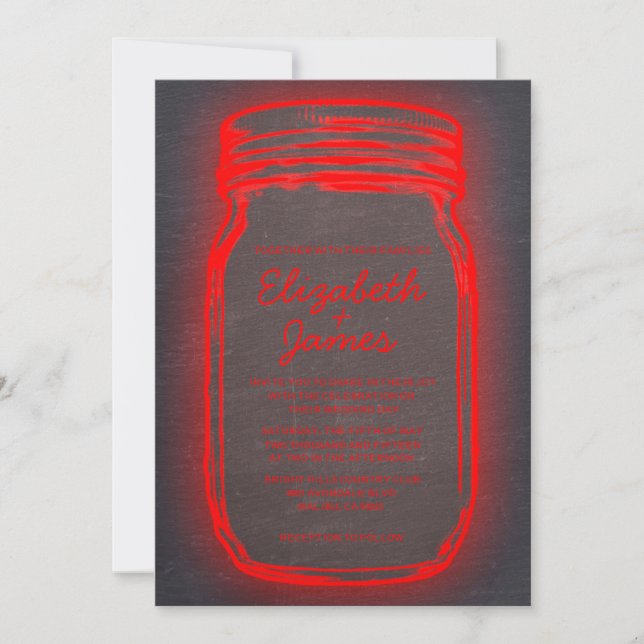 Black & Red Vintage Mason Jar Wedding Invitations (Front)
