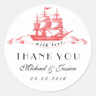 Black Red Vintage Ship Wedding Thank You Sticker