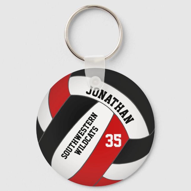 black red volleyball player and team name key ring (Front)
