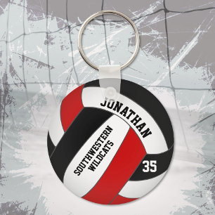black red volleyball player and team name key ring