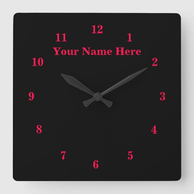 Black Red Wall Clock with Custom Text and Colors (Front)