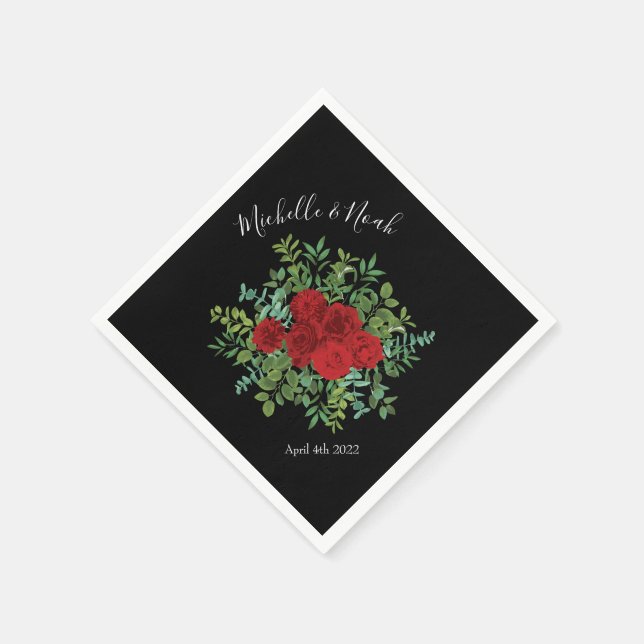 Black Red Wedding Gothic Roses Napkin (Corner)