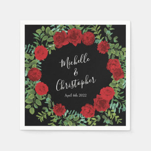 Black Red Wedding Gothic Roses Napkin