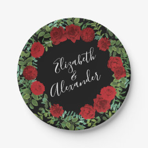 Black Red Wedding Gothic Roses Paper Plate