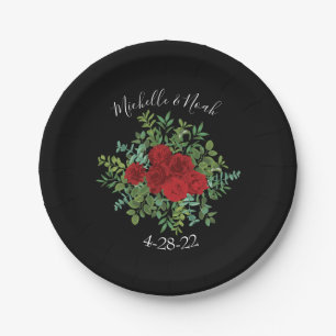 Black Red Wedding Gothic Roses Paper Plate