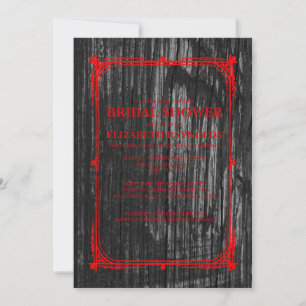 Black Red Western Barn Wood Bridal Shower Invites