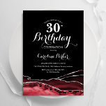 Black Red White Agate 30th Birthday Invitation<br><div class="desc">Black,  red,  white and silver agate 30th birthday party invitation. Elegant modern design featuring watercolor agate marble geode background,  faux glitter silver and typography script font. Trendy invite card perfect for a stylish women's bday celebration. Printed Zazzle invitations or instant download digital printable template.</div>