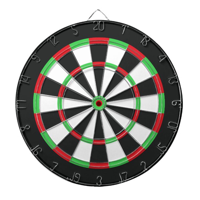 Black, red, white and green dartboard (Front)