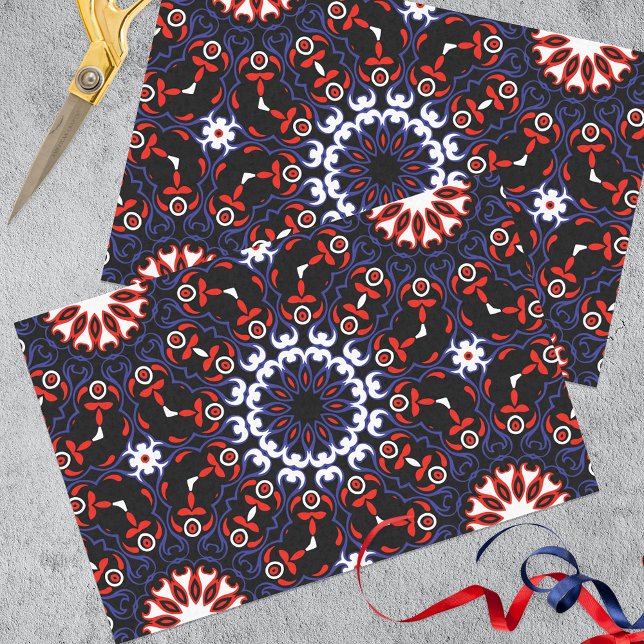 Black Red White Blue Ethnic Boho Mosaic Pattern  Tissue Paper (Creator Uploaded)