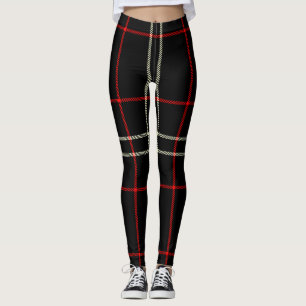 Black, Red, White Cream Colours Twill Tartan; Plai Leggings